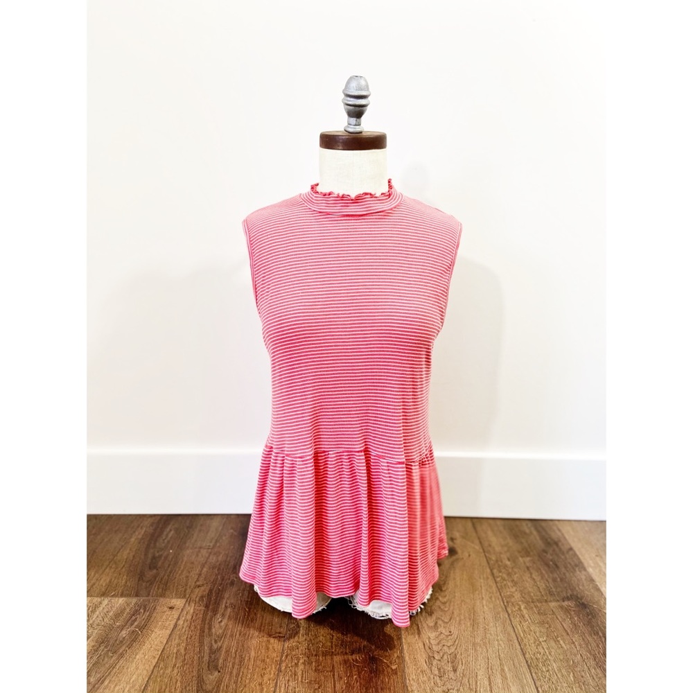 CYBER SALE🕊️Anthropologie Red Striped Sleeveless Babydoll Peplum Top